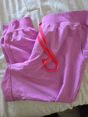 Figs Womens Pink Cloud ZAMORA Jogger Pants with Neon Drawstring